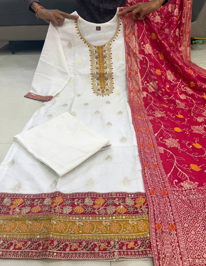 Kanjivaram Silk White Kurti Set