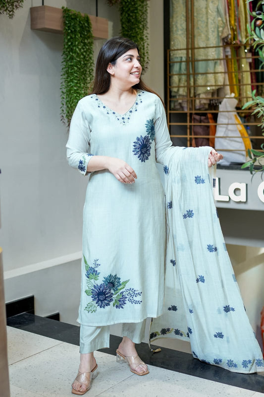 Elegant White Kurti Set with Dupatta