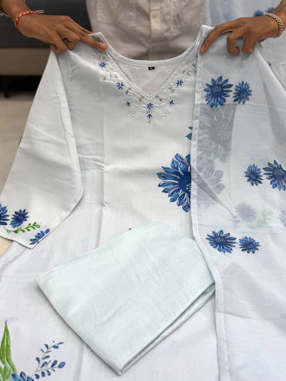 Elegant White Kurti Set with Dupatta