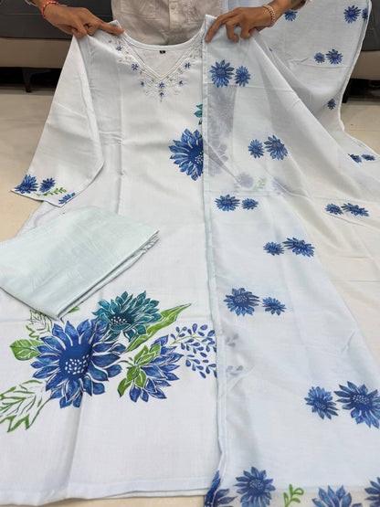 Elegant White Kurti Set with Dupatta
