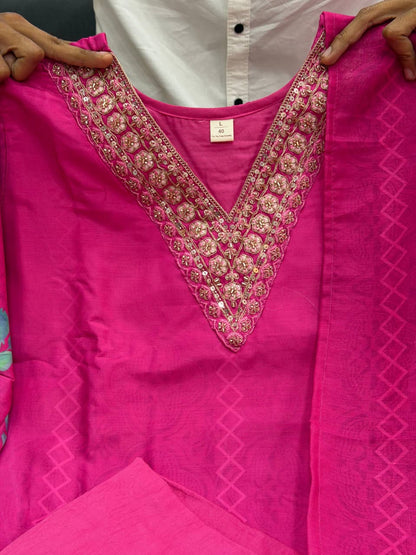Premium Floral HAND WORKS  KitKat Silk Kurti Set with Dupatta