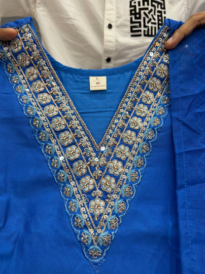 Premium Floral HAND WORKS  KitKat Silk Kurti Set with Dupatta