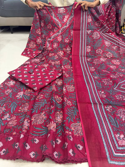 ANARKALI ROUND KURTI PANT DUPATTA SET