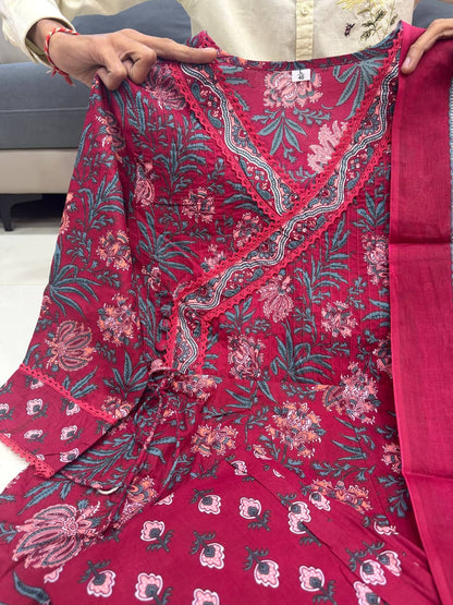 ANARKALI ROUND KURTI PANT DUPATTA SET