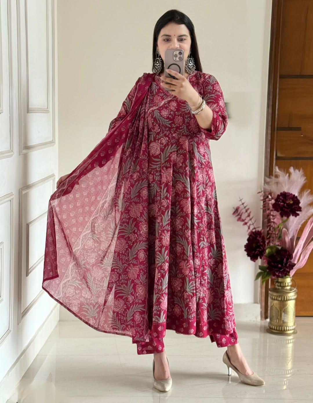 ANARKALI ROUND KURTI PANT DUPATTA SET