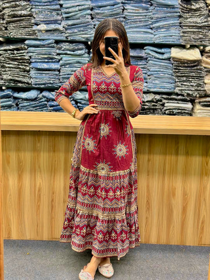 Premium Red Pure Cotton 60×60 Anarkali Gown Pant with Dupatta
