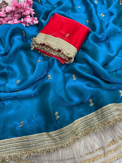 Rama Fandy Sattin all Over Butti Work Saree With Unstitched Blouse