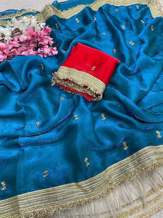 Rama Fandy Sattin all Over Butti Work Saree With Unstitched Blouse