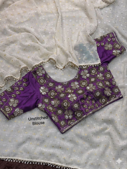 Gold & Silver All Over Zari Butti Work Saree With Unstitched Blouse