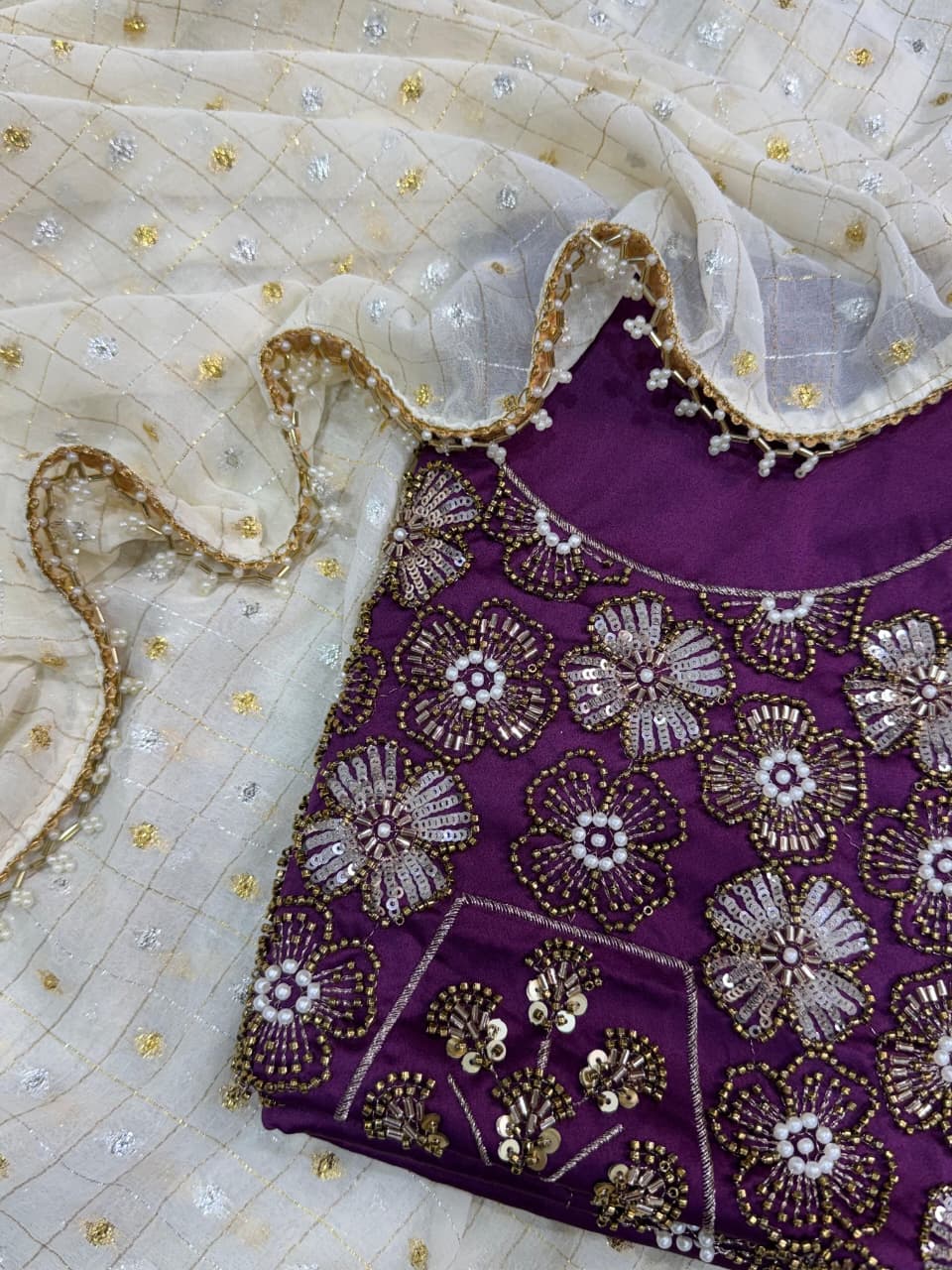 Gold & Silver All Over Zari Butti Work Saree With Unstitched Blouse