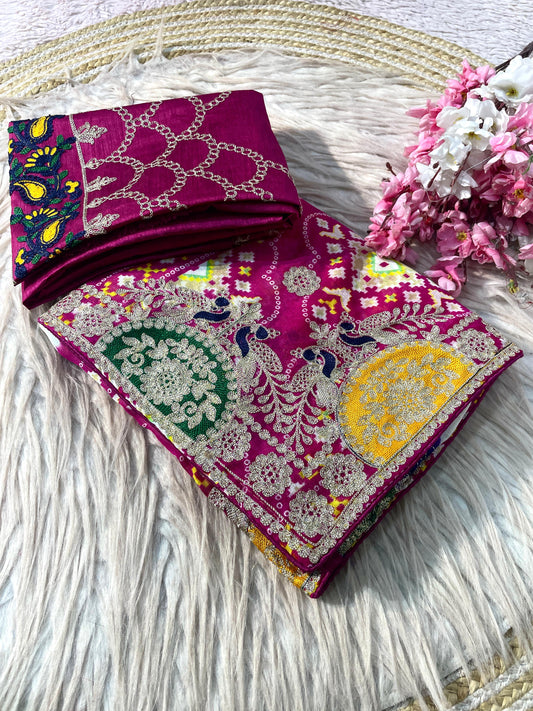 Bandej Print Saree with Unstitched Blouse