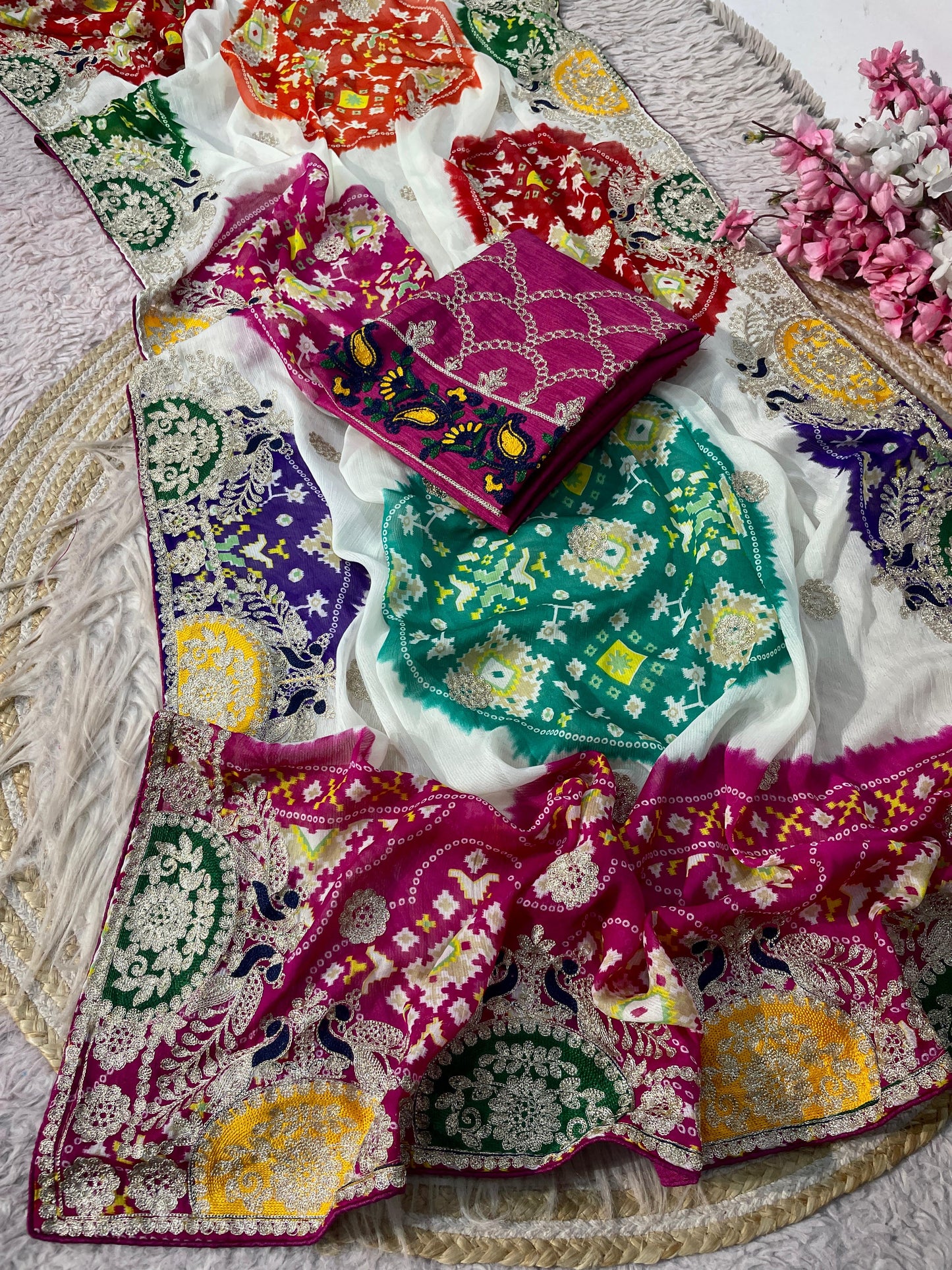 Bandej Print Saree with Unstitched Blouse