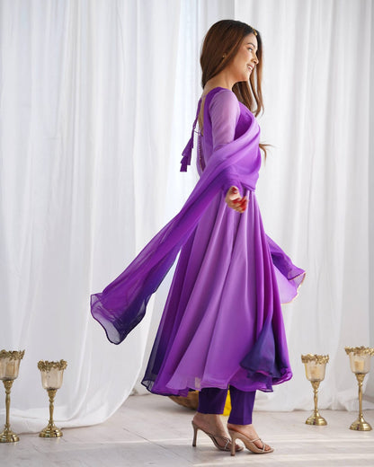 Purple Georgette Padding Anarkali Gown Pant with Dupatta