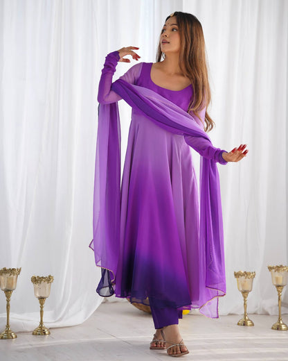 Purple Georgette Padding Anarkali Gown Pant with Dupatta