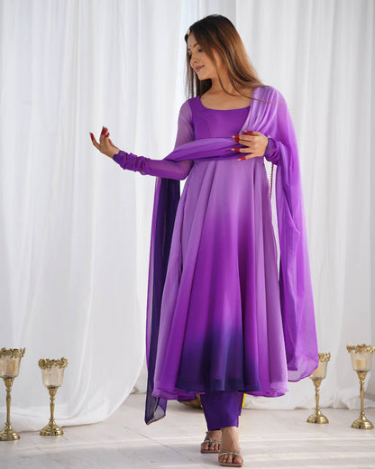 Purple Georgette Padding Anarkali Gown Pant with Dupatta