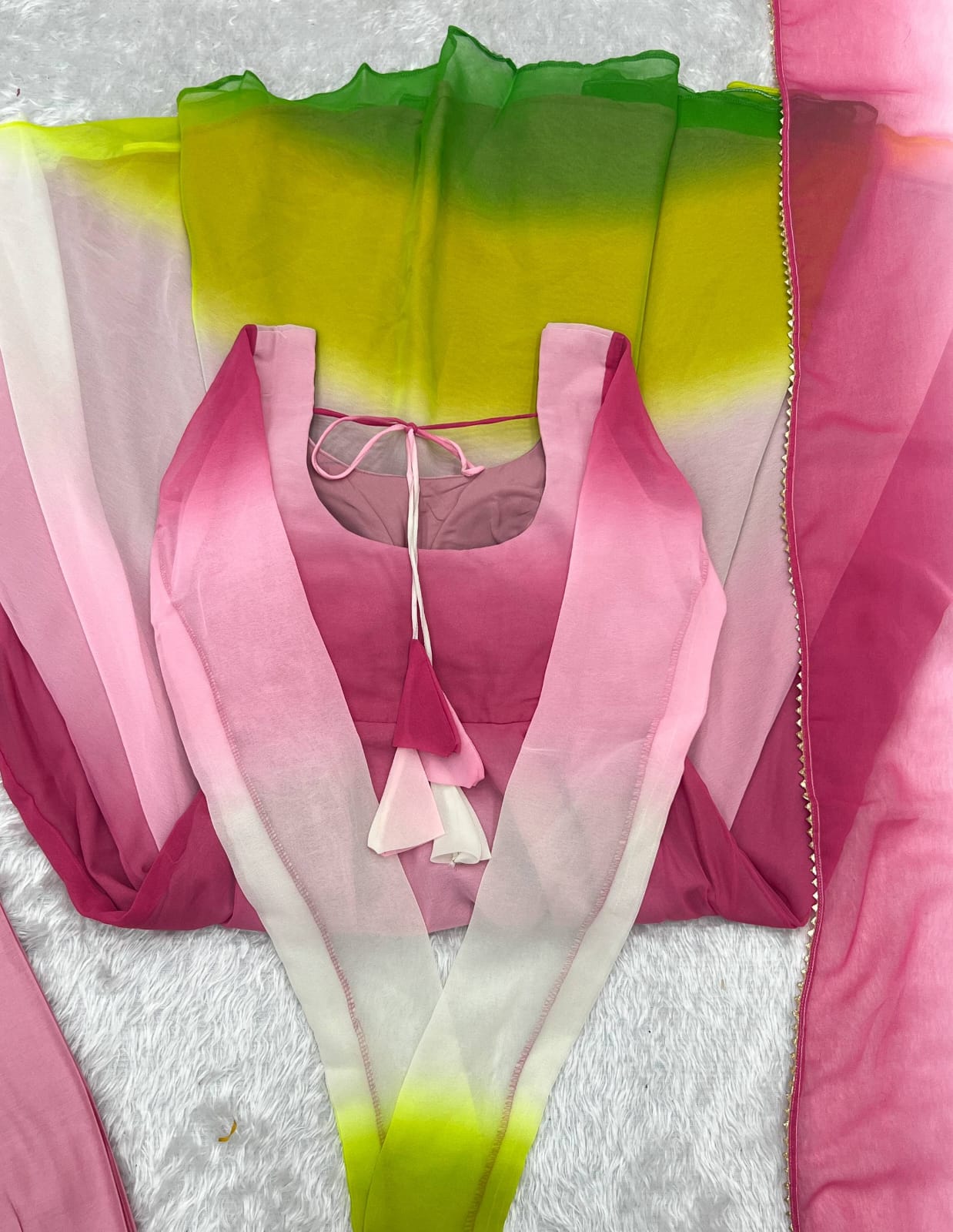 Multi colour Georgette Padding Anarkali Gown Pant with Dupatta