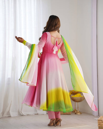 Multi colour Georgette Padding Anarkali Gown Pant with Dupatta