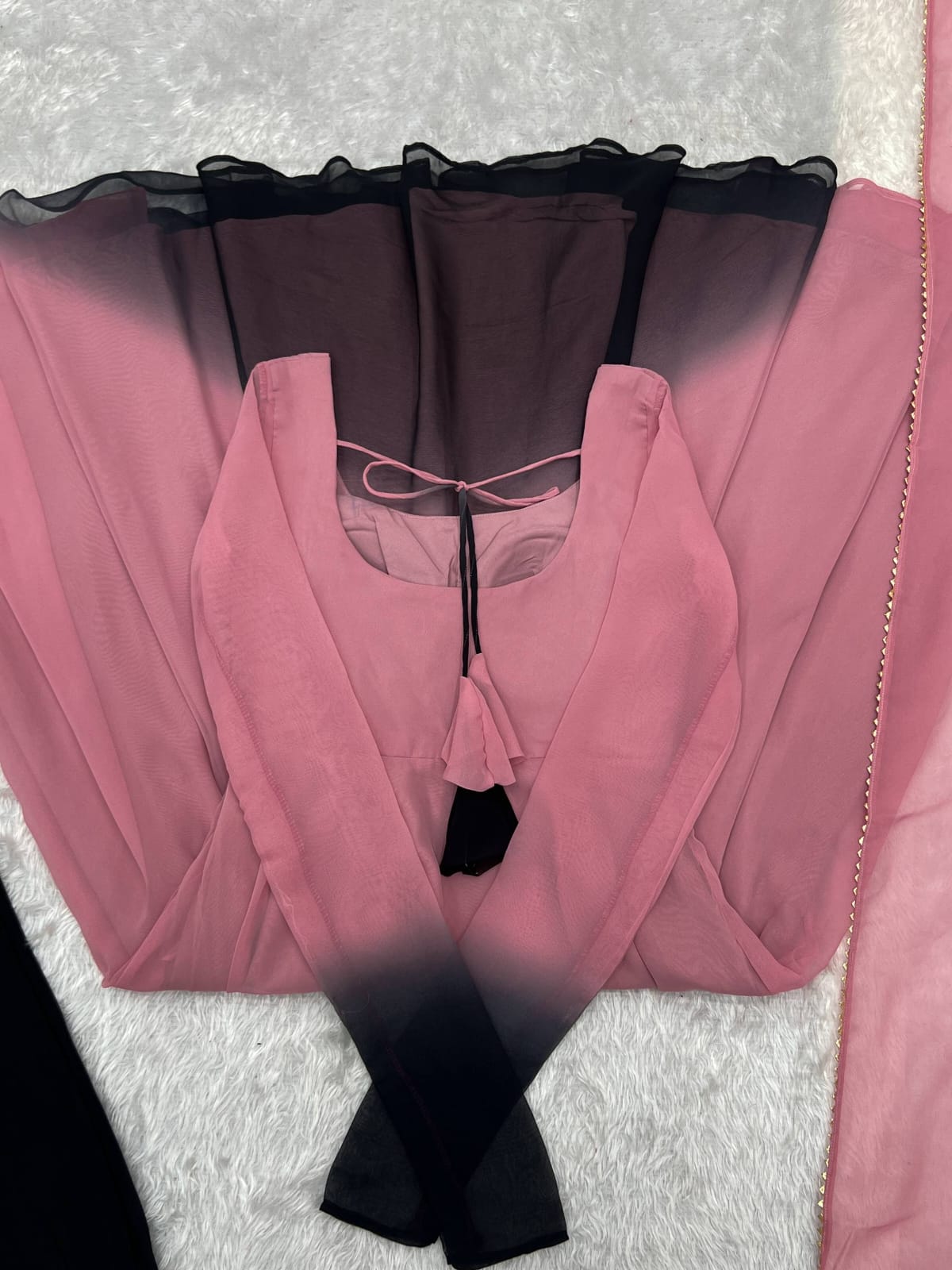 Onion Pink colour Georgette Padding Anarkali Gown Pant with Dupatta