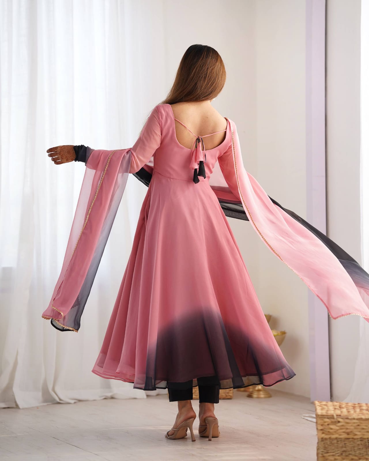 Onion Pink colour Georgette Padding Anarkali Gown Pant with Dupatta
