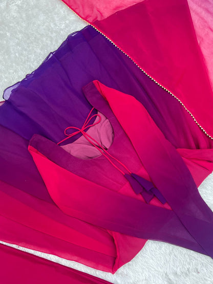 Pink Georgette Padding Anarkali Gown Pant with Dupatta