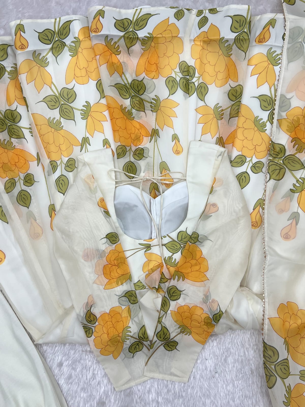 Floral Print Organza Silk Anarkali Gown Pant with Dupatta