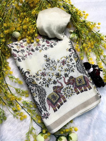 Mix Cotton Printed Saree with Unstitched Blouse