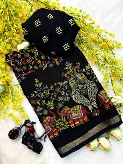 Mix Cotton Printed Saree with Unstitched Blouse