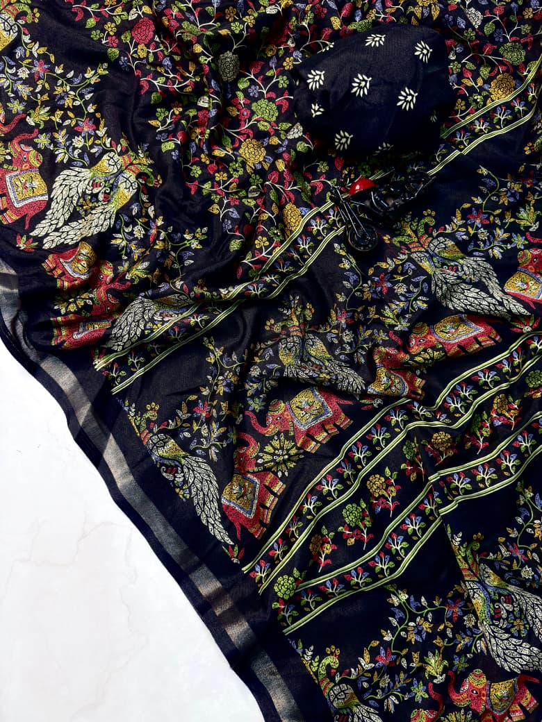 Mix Cotton Printed Saree with Unstitched Blouse