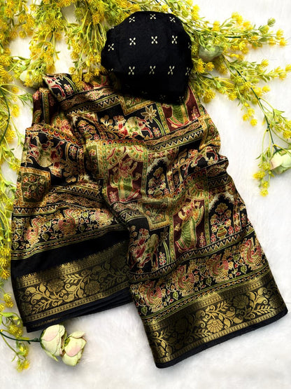 Georgette Zari weaving Border Print Saree with Unstitched Blouse