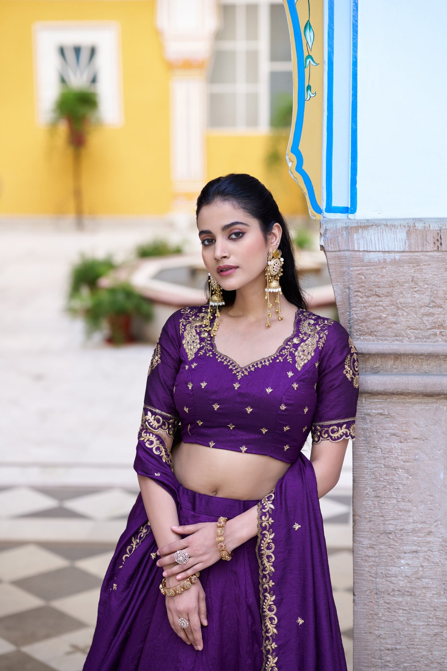 Purple NC Silk Wedding Wear Lehenga Choli with Dupatta