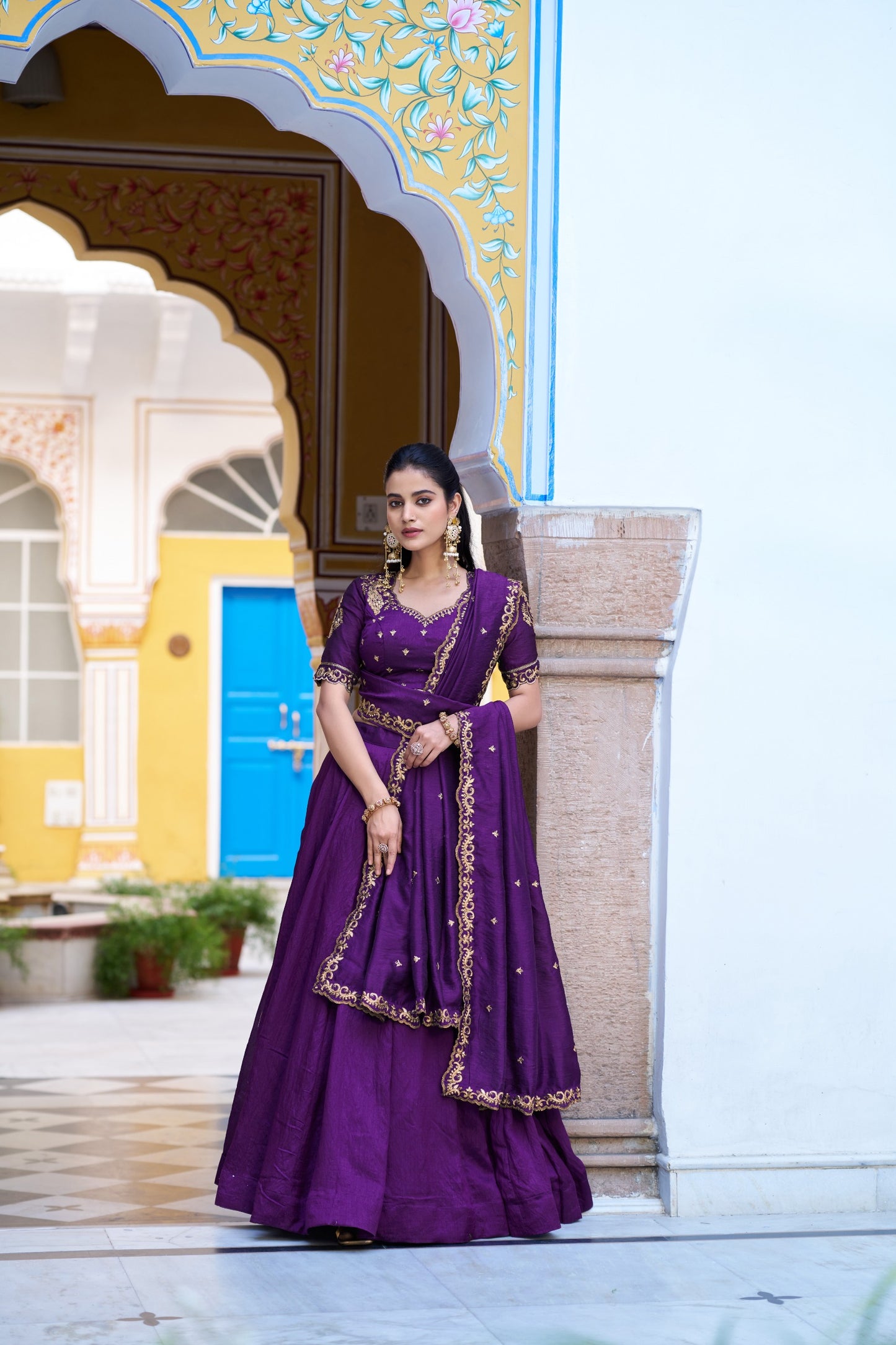 Purple NC Silk Wedding Wear Lehenga Choli with Dupatta