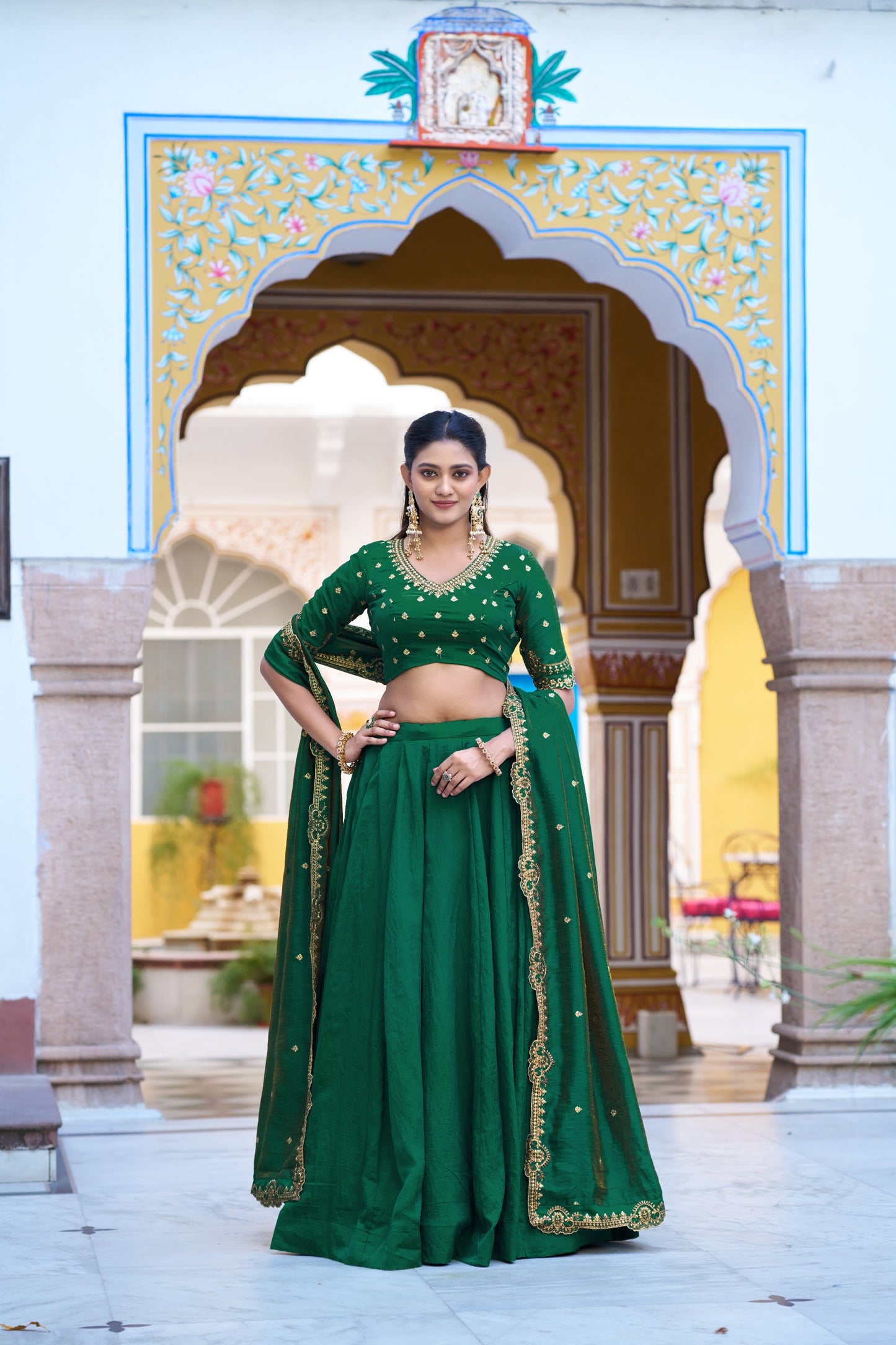 Green NC Silk Wedding Wear Lehenga Choli with Dupatta