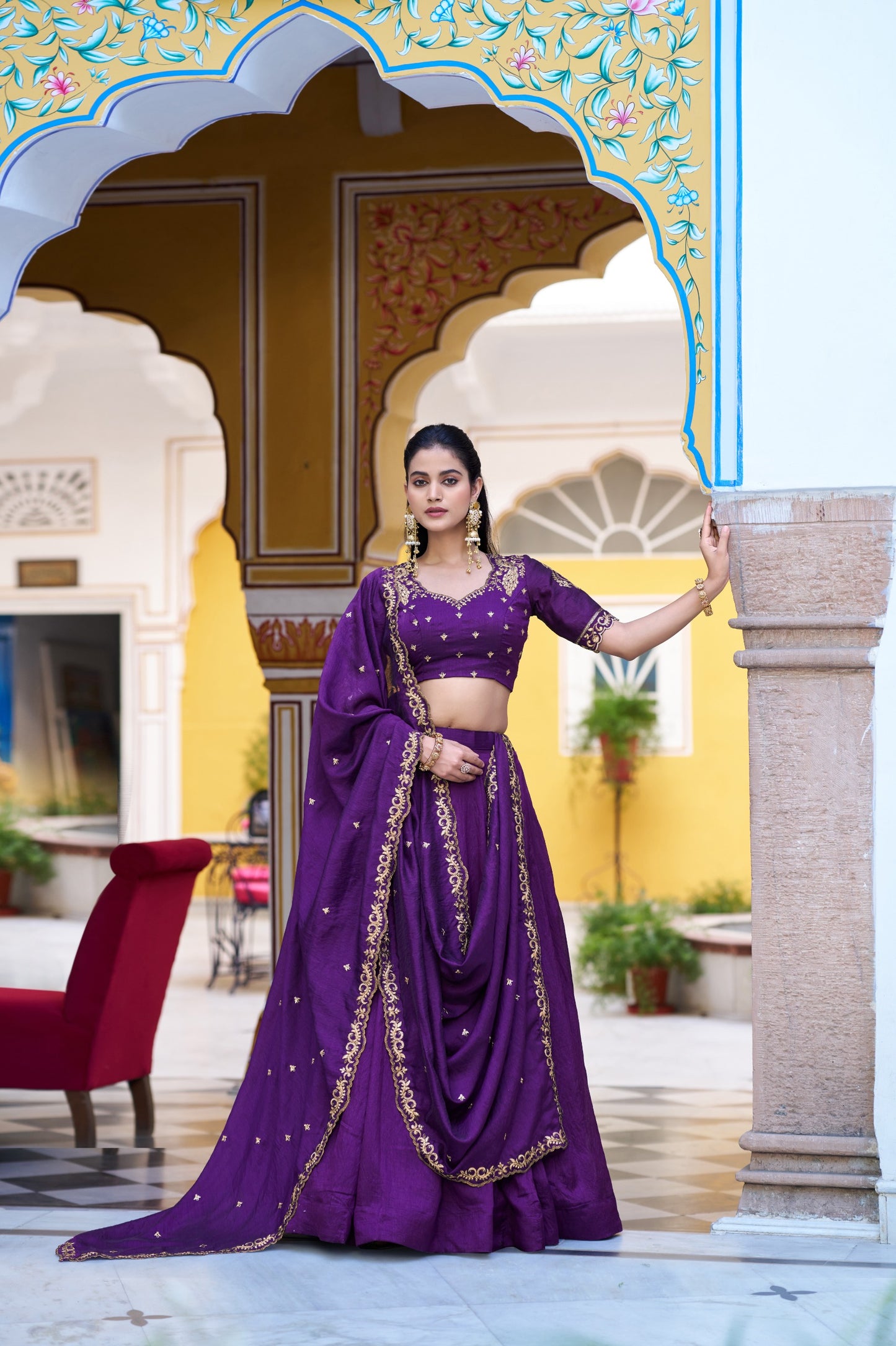 Purple NC Silk Wedding Wear Lehenga Choli with Dupatta