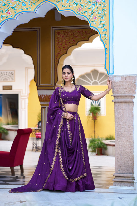 Purple NC Silk Wedding Wear Lehenga Choli with Dupatta
