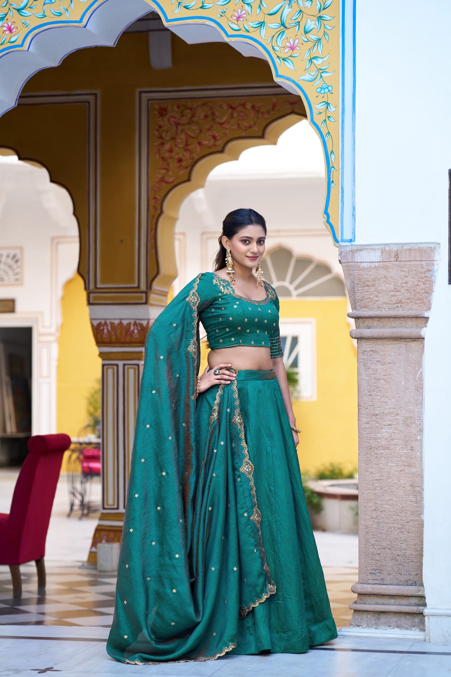 Beautiful Teal Green NC Silk Wedding Wear Lehenga Choli