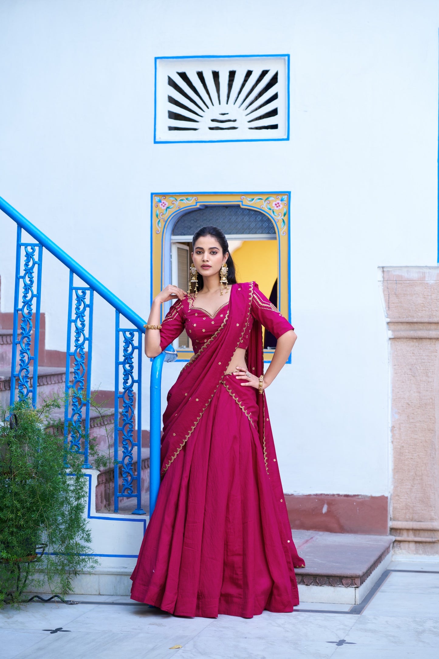 Rani Pink NC Silk Wedding Wear Lehenga Choli with Dupatta