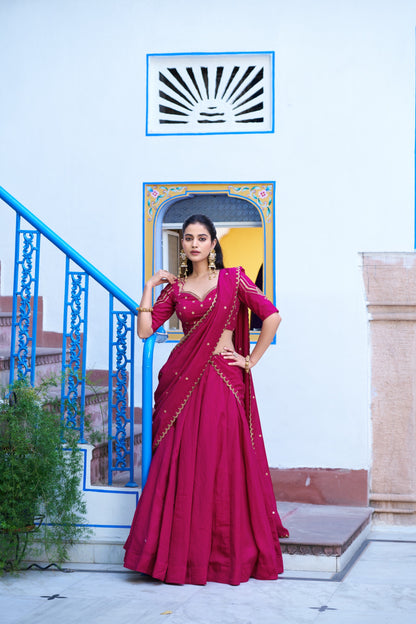 Rani Pink NC Silk Wedding Wear Lehenga Choli with Dupatta