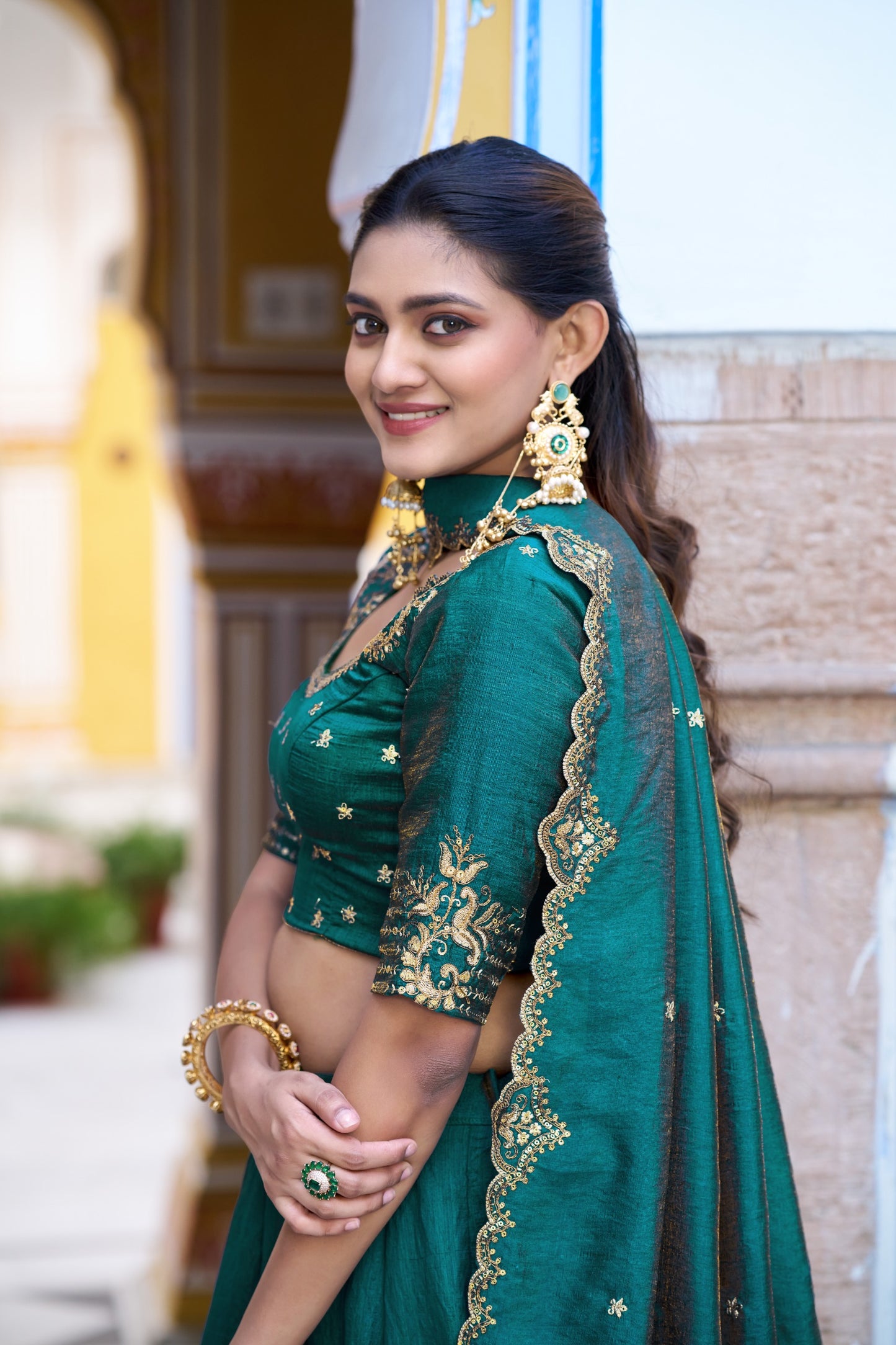 Beautiful Teal Green NC Silk Wedding Wear Lehenga Choli
