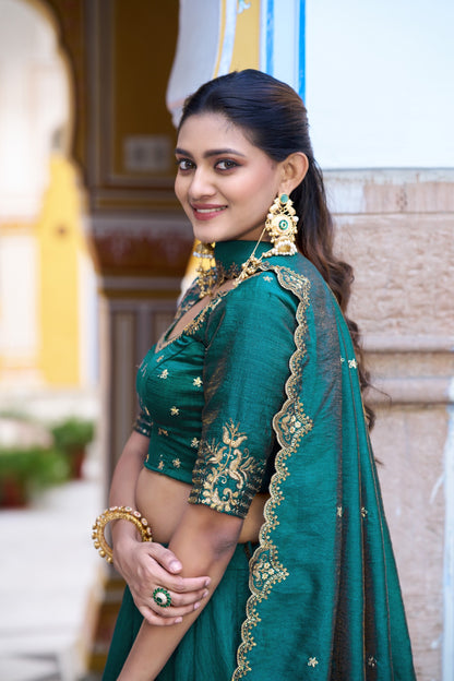 Beautiful Teal Green NC Silk Wedding Wear Lehenga Choli