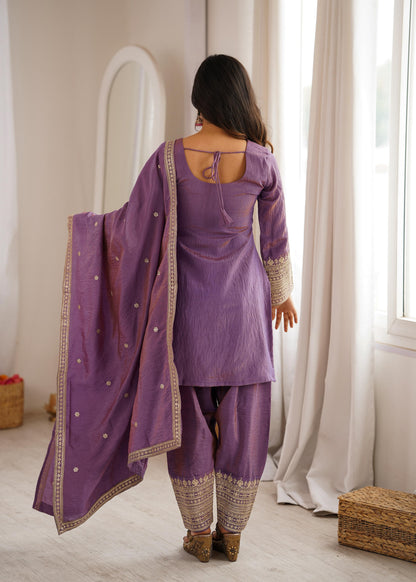 Onion Pink Designer Embroidery Farsi Salwar Suit with Dupatta