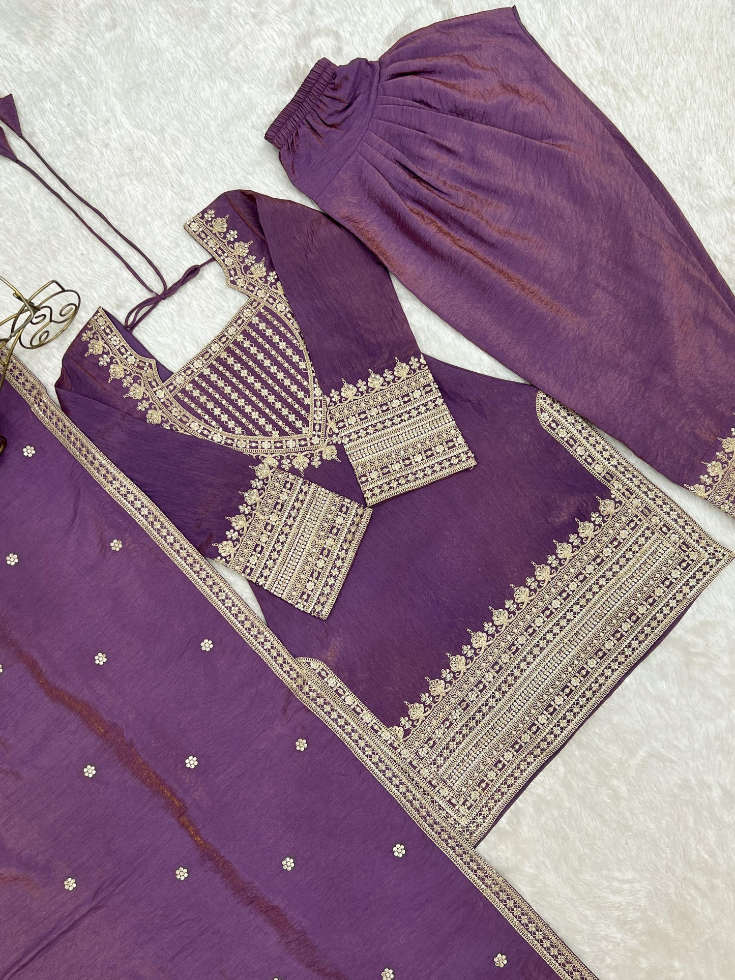 Onion Pink Designer Embroidery Farsi Salwar Suit with Dupatta