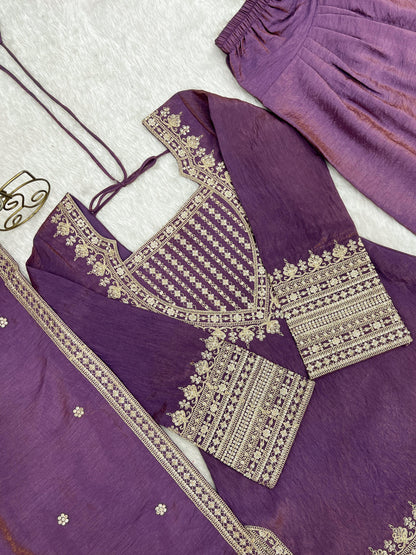 Onion Pink Designer Embroidery Farsi Salwar Suit with Dupatta