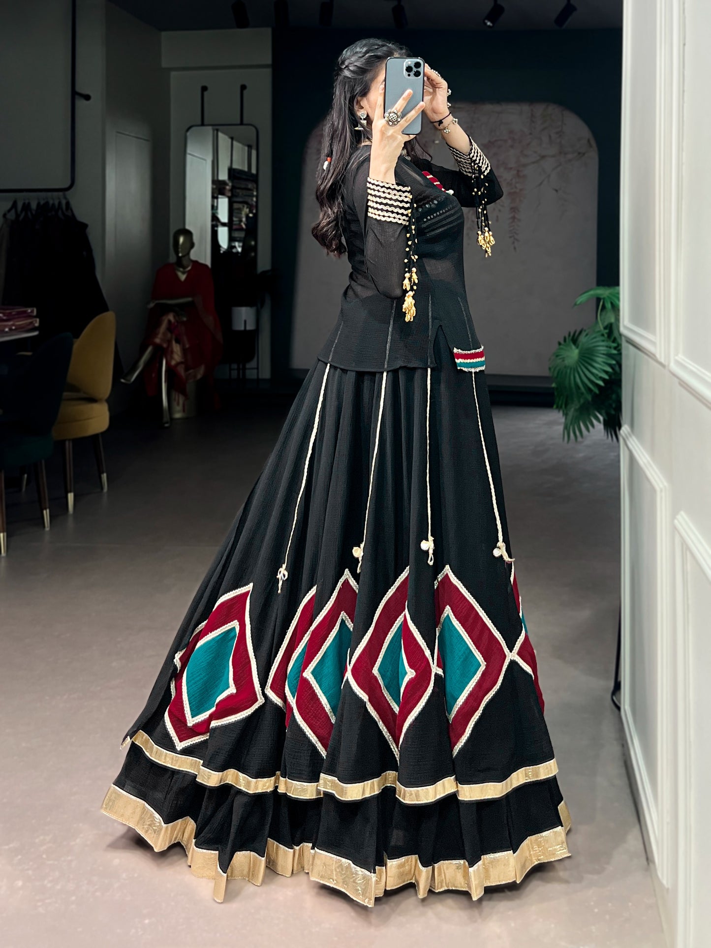 Black Colour Navratri Lehenga Choli with Tunic
