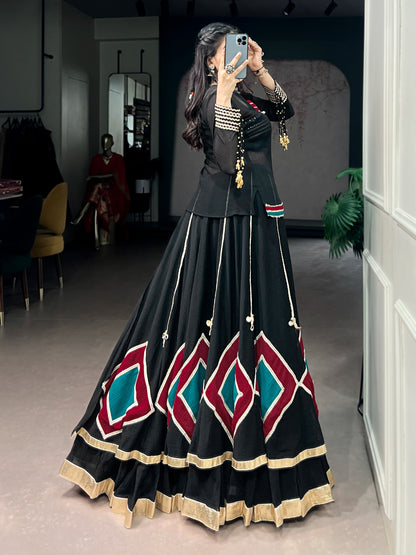 Black Colour Navratri Lehenga Choli with Tunic