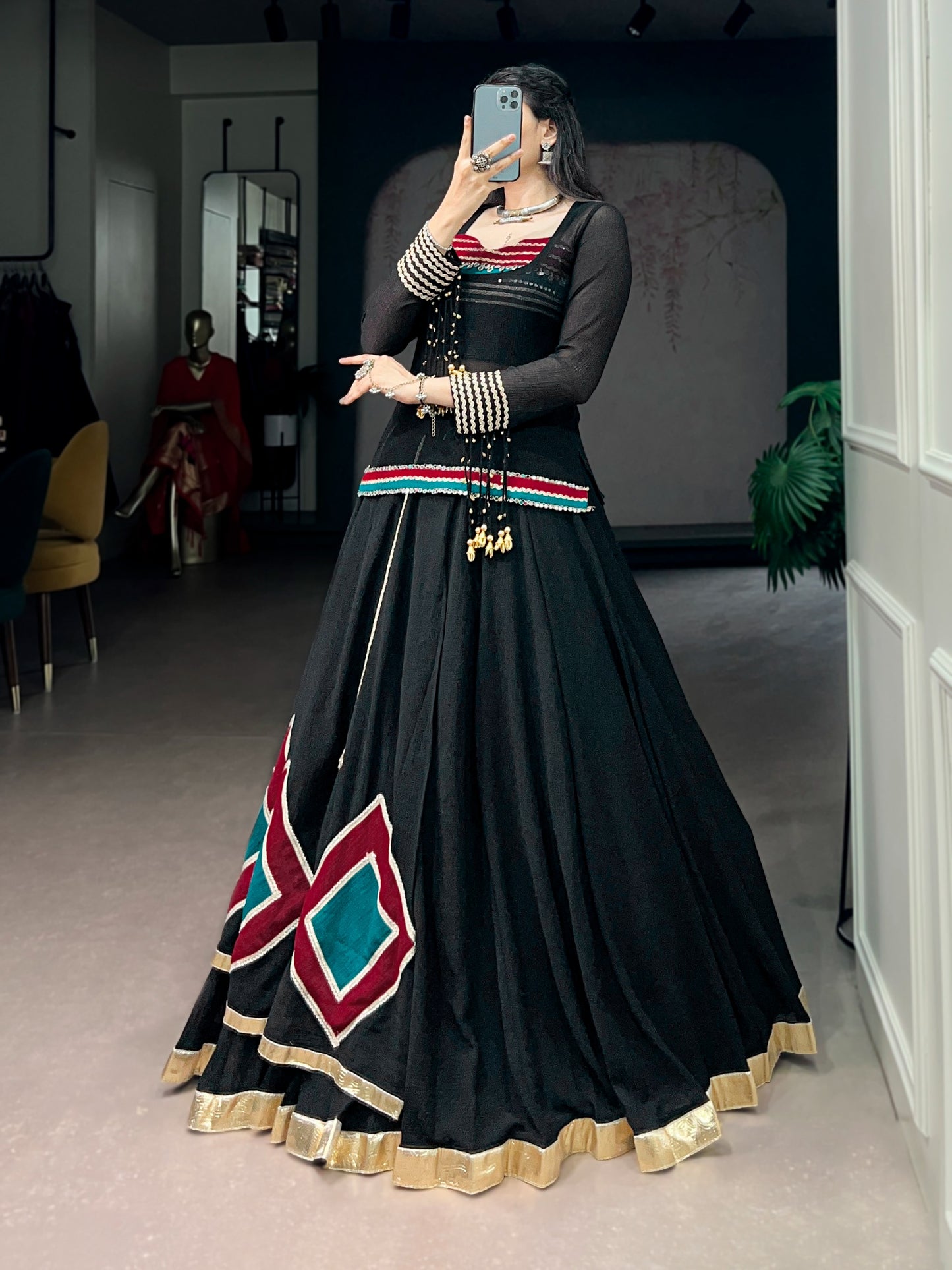 Black Colour Navratri Lehenga Choli with Tunic