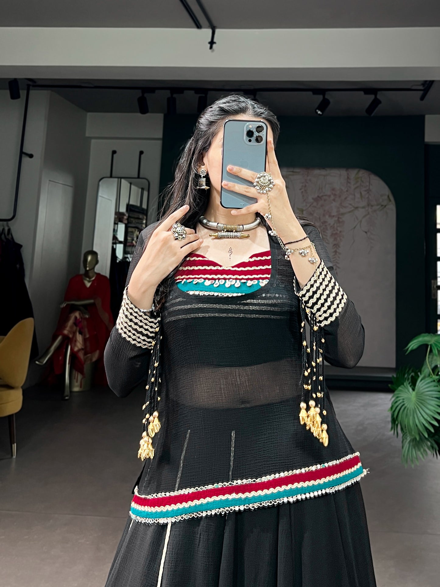 Black Colour Navratri Lehenga Choli with Tunic