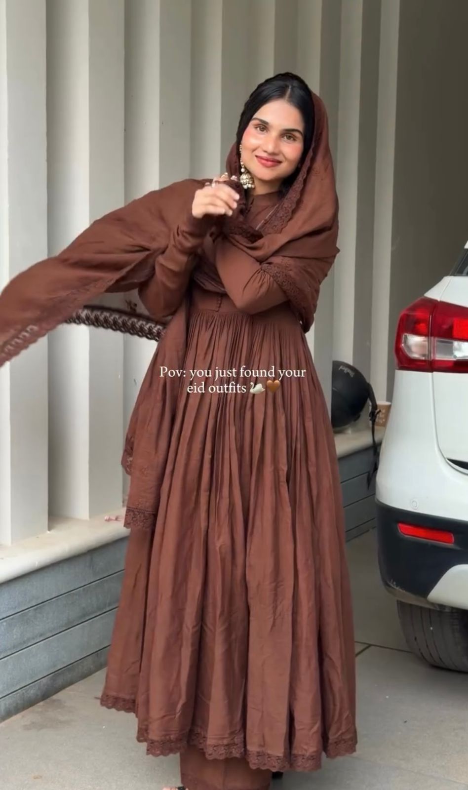 Brown Colour Roman Silk Embroidery Work Anarkali Gown Pant with Dupatta