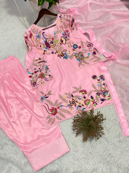 Baby Pink Designer Embroidered Farsi Salwar Suit with Dupatta