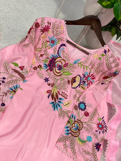 Baby Pink Designer Embroidered Farsi Salwar Suit with Dupatta