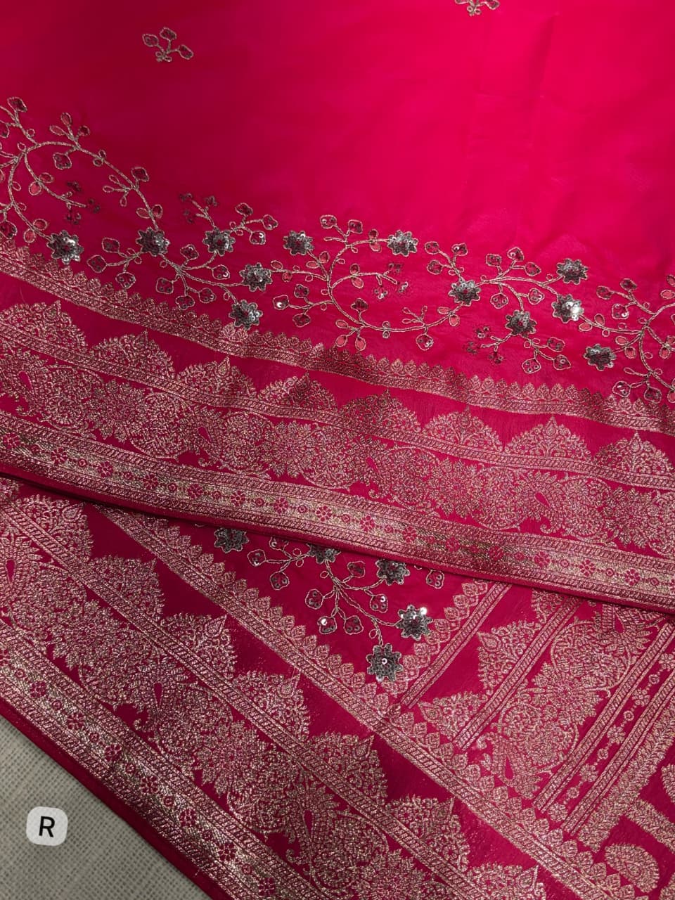 Rani Pink Color Banarasi Silk Border Embroidered work Saree With Unstitched Blouse